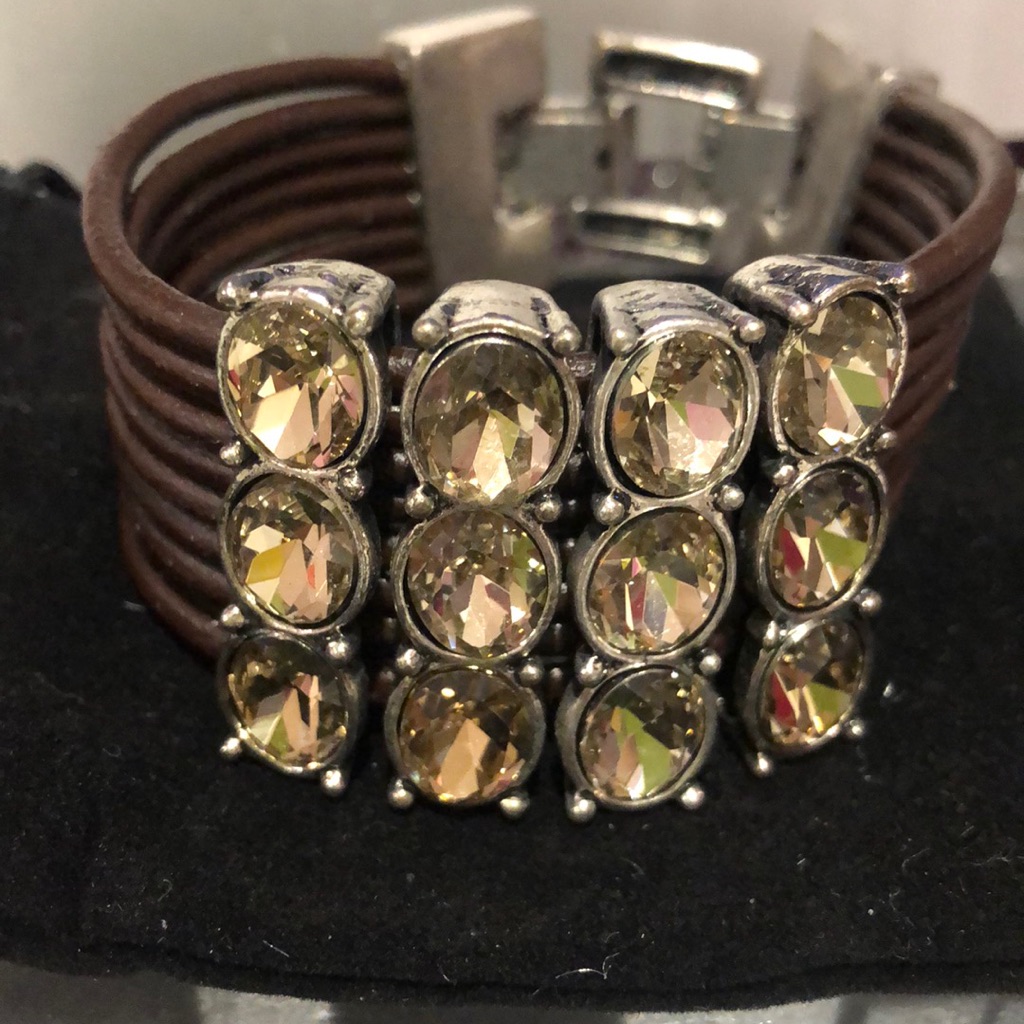 Light Colorado Topaz Crystals/Brown Leather Bracelet-Boutique